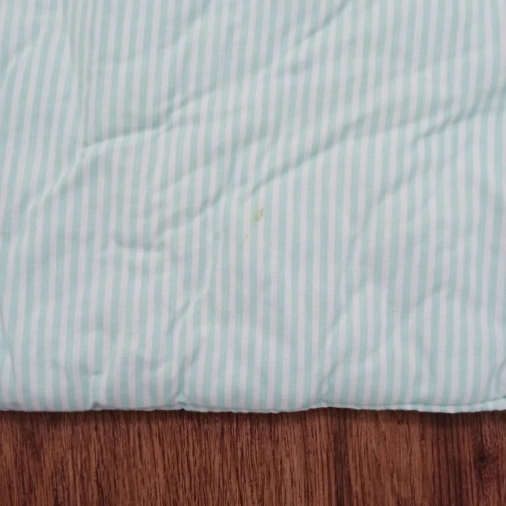 Vintage Judis Peek-A-Bear Baby Blanket Mint Green White Pinstripe Heart Quilted